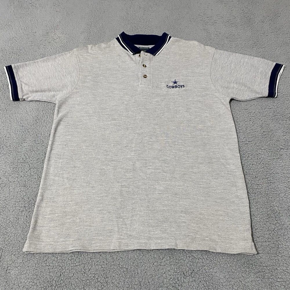 Vintage Dallas Cowboys Polo Shirt Mens Medium Gray Blue The Edge NFL Football